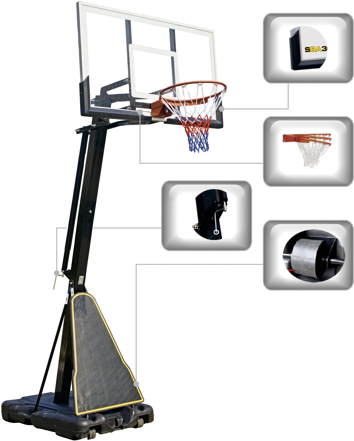 Deluxe Basketball with Base 230-307cm Tempered Glass 8mm